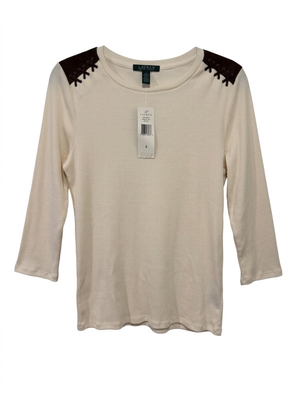 NWT Lauren Ralph Lauren Cream Equestrian Knit Top L